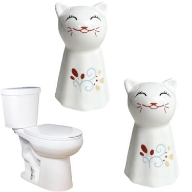 Imagem de 2 peças tampas de parafuso de vaso sanitário alto branco gato sorridente, estampa de flores tampas de substituição de parafusos de banheiro decorativo evitar ferrugem parafusos de vaso sanitário tampa