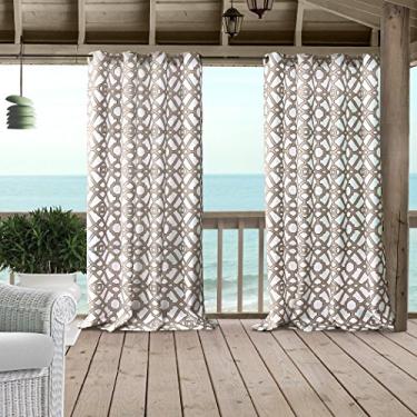 Imagem de Elrene Home Fashions Painel de cortina para janela com ilhós geométrico Marin interno/externo para pátio, pérgola, varanda, deck e Lanai, 127 x 274 cm (1, natural