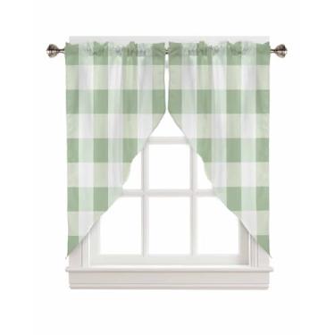 Imagem de BEMIGO Cortinas Swag para janelas, cortinas de janela de cozinha com bolso xadrez verde claro sobre a pia, cortina de janela de arte moderna cortinas estilo swag valences, 91 cm de comprimento