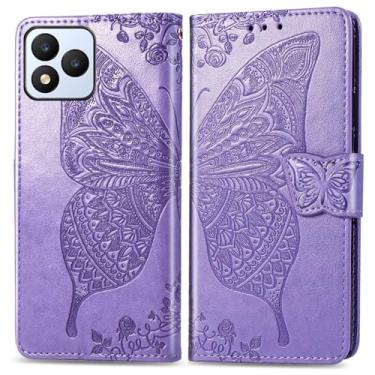 Imagem de DAMONDY Capa flip para Vortex J24, flores em relevo borboleta couro PU capa flip magnética suporte porta-cartões alça de mão carteira capa para Vortex J24 - roxo claro