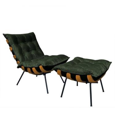 Imagem de Poltrona Costela Com Puff Em Linho Ou Veludo - élpis Móveis Veludo Verde