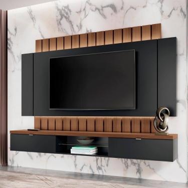 Imagem de Painel 70 Pol 219cm Bancada Suspensa Illusion Preto-castanho - Hb Móveis