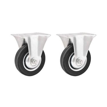 Imagem de Kit 2 un rodízio roda fixo borracha preta 3" 76mm 40kg leve - VONDER