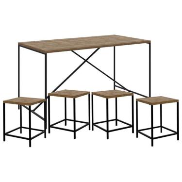 Imagem de Mesa Para área Gourmet E 4 Banquetas Baixas Steel Quadra Vermont Base Preta - Artesano
