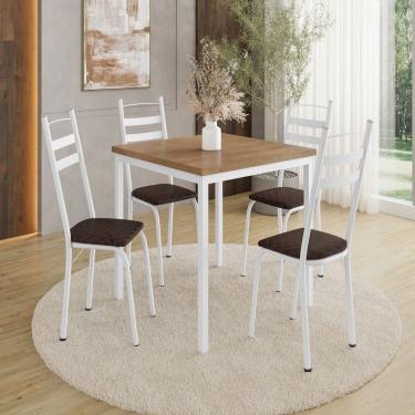 Imagem de Conjunto para Cozinha 90x90 com 4 Cadeiras Branco/Tecelão Cacau/ Demolição