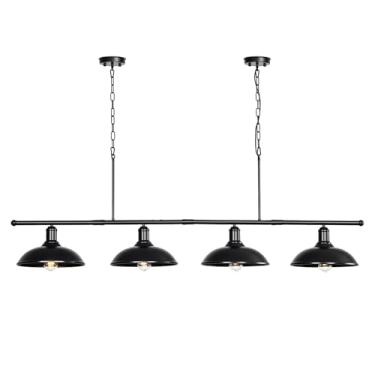Imagem de METOJIA Luminária Pendente Para Mesa De Bilhar Com Iluminação Ilha - 4 Luzes Suspensas 61" Preto, Lustre Industrial Cozinha Moderno, Estilo Fazenda, Rústico, Sala Jantar, Bar Vintage