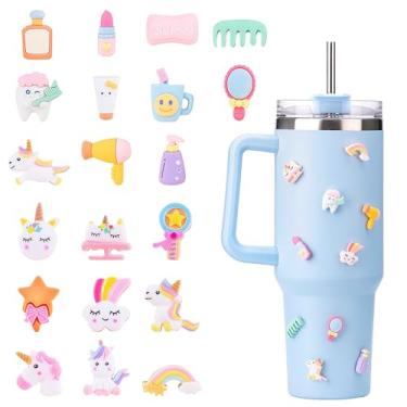 Imagem de Soledea Conjunto De Banho Unicórnios Adesivos 3D Para Crianças Stanley Cup, 20 Peças Tridimensional Simples Moderno, Yeti, Brumate, Reduzir, Meoky, Bjpkpk Copos