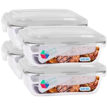Imagem de Pote de Vidro Hermético 640ml com Tampa Kit 4 Unidades Livre de BPA Refeições Marmitas e Armazenamento