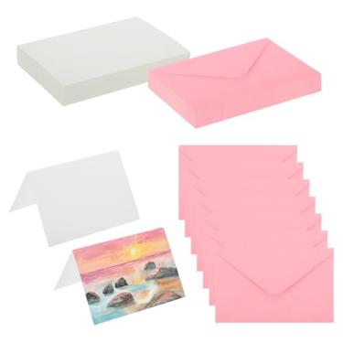 Imagem de PATIKIL Cartões de aquarela de algodão puro 10 x 15 cm, 50 conjuntos de cartões postais com envelopes 63,5 kg/300 g/m2 para notas de agradecimento criativas, rosa
