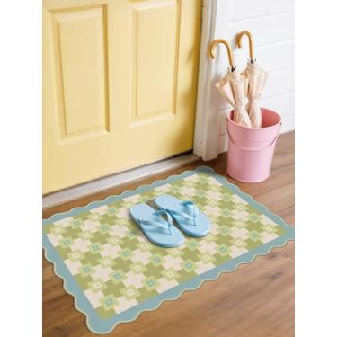 Imagem de GENIMO Tapetes recortados 5 x 7 cm para entrada, tapete moderno com detalhes irregulares, tapete pequeno geométrico minimalista, lavável na máquina, tapete antiderrapante, design macio de pelo baixo