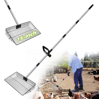 Imagem de Jusoney Colher de esterco de aço inoxidável extra grande de 38 cm com alça ajustável 5 em 1 (96 a 197 cm), pá ergonômica para galinheiro, areia de gato, ferramentas de limpeza de resíduos de animais