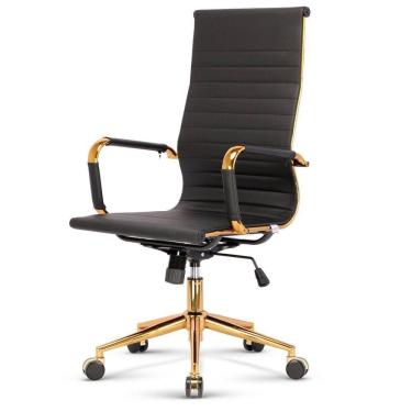 Imagem de Cadeira Escritório Giratória Alta Presidente Anm03p Anima Esteirinha Pu Preto Base Rodízio Dourada