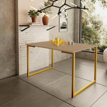 Imagem de Mesa De Jantar Steel Estilo Industrial Pés De Aço 120x80cm Dourado/Fendi