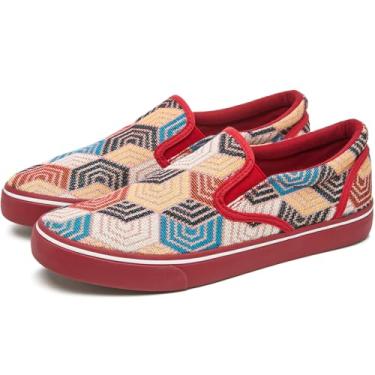 Imagem de yageyan Tênis masculino sem cadarço, mocassins, lona, preto, lona, azul, casual, moderno, Tinto vinho de lona, 42