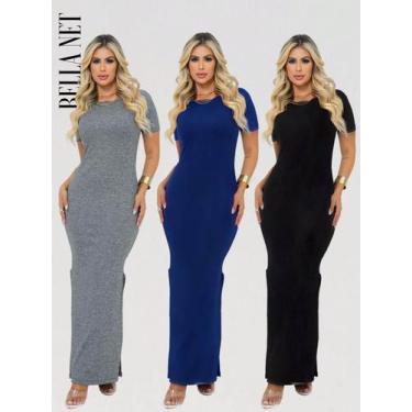 Imagem de KIT 3 Vestidos Longos com Fendas Lindo Manguinha e Gola Redonda Canela