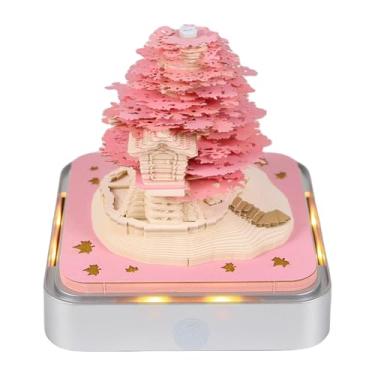 Imagem de Calendário 3D 2026, calendário de 2026, calendário de mesa de arte 3D com luzes de LED, bloco de notas 3D criativo, arte em papel para casa na árvore, entalhe em papel.