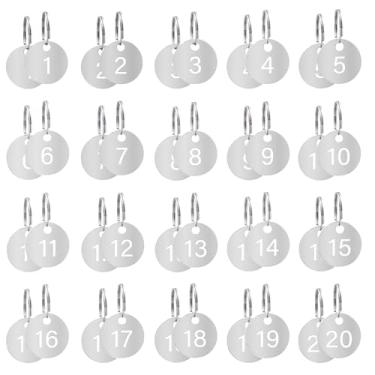Imagem de DANUDON Etiquetas de chave numéricas, etiquetas redondas de metal com anéis, etiquetas de identificação de número vazadas, etiquetas de verificação de casaco, etiquetas de identificação de chaves, 1