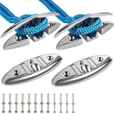 Imagem de ORLANG Chuteiras de barco de aço inoxidável 316 de 12 cm, grampos de doca de grau marítimo com fixador de parafusos de aço inoxidável, travas de doca de barco e travas dobráveis para deck e barco