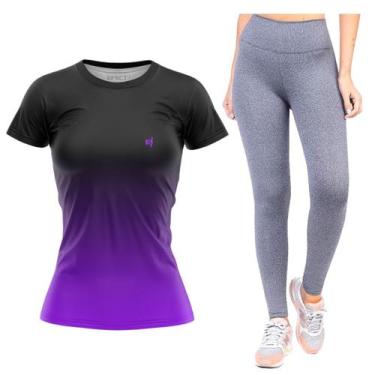 Imagem de Kit Blusa Camiseta Feminina Degrade Legging Preta Academia Fitness Tre