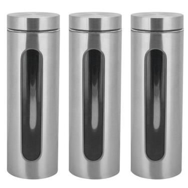 Imagem de Kit 3 Potes Para Mantimentos Inox E Vidro Com Visor 1750Ml