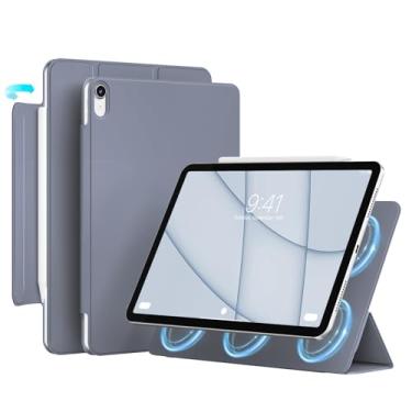 Imagem de GKABXY Capa para iPad Air 11 polegadas M2 (2024), iPad Air 6ª/5ª/4ª geração (2024/2022/2020), acessório magnético potente, capa fina com suporte de três dobras, suporta Pencil Pro e Pencil USB-C(cinza
