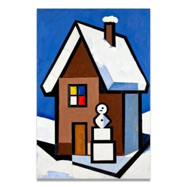 Imagem de Impressão em tela natalina inspirada em cubistas universitários, decoração de parede moderna de férias com linhas ousadas para sala de estar 80 x 120 cm sem moldura