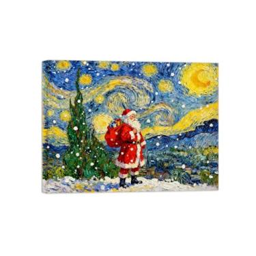Imagem de Pinturas em tela Natal-Quadros Decoração de Parede-Árvore Noite Estrelada Velho-Inverno Paisagens Impressões para Sala de Estar 60x80cm Tela Embrulhada