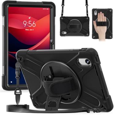 Imagem de TSQQST Capa para Lenovo Tab M11 (TB330FU/TB330XU) com suporte giratório + alça de mão | Capa protetora resistente de grau militar para Tab K11 LTE 2024/Lenovo Xiaoxin Pad 2024 (TB331FC) | Preto