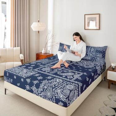 Imagem de Jogo de cama solteiro com estampa floral em jacquard paisley, 2 peças, estampa floral azul marinho e branco com 1 fronha, decoração de quarto de mulheres adolescentes e adultos, roupa de cama macia