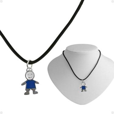 Imagem de Colar Cordão Infantil + Pingente Criança Premium Menino Moda Unissex Ajustavel Presente Azul