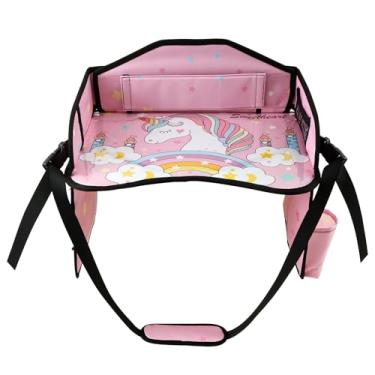 Imagem de KHZSPP Bandeja de assento de carro para crianças, mesa de colo com armazenamento, possui uma alça de transporte e design dobrável, bandeja de mesa para atividades de viagem, acessórios de viagem de