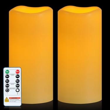 Imagem de 5plots Conjunto de 2 velas à prova d'água para ambientes externos D3 x H6, 15 cm, à prova d'água, com controle remoto de 10 teclas e temporizador, requer 2 pilhas AA para decoração de Natal