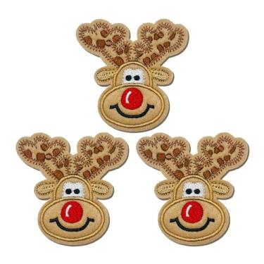 Imagem de FANCIBAND 3 peças de remendos bordados de Natal fofos remendos pequenos para roupas, mochilas, jaquetas, jeans, chapéus, camiseta (rena)