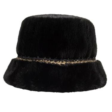 Imagem de Chapéu de pescador feminino casual quente chapéu grande inverno exterior preto tamanho único