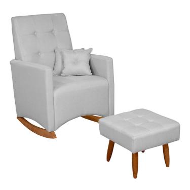 Imagem de Poltrona De Amamentação E Descanso Anne Com Base Balanço E Puff Linho Cinza - Desk Design