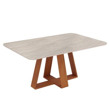 Imagem de Mesa De Jantar 6 Lugares Tampo Chanfrado Curvo 170cm Sem Vidro Kiara Freijó/quartzo - Dj Móveis