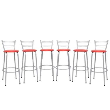 Imagem de Banqueta Altas Flórida Estrutura Prata 70cm Para Balcão Cozinha, Bar, Bistrô, Americano Kit 06 Unidades - Itagold (Vermelho)