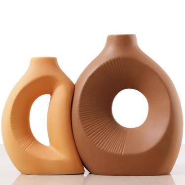 Imagem de Joeabor Conjunto de 2 vasos de cerâmica, vasos de flores decorativos para casa, escritório, sala de estar, cozinha, quarto, casa de fazenda, moderna, rústica e boho, decoração estética para