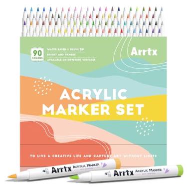 Imagem de Arrtx Marcadores de acrílico 90 cores cênicas, canetas de tinta resistentes à água com ponta de pincel, marcadores de tinta para desenho, colorir, pintura rochosa, metal, plástico, tela de cerâmica