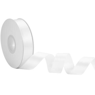 Imagem de Fita de cetim branca 2,5 cm x 50 metros – Fita dupla face elegante para lembrancinhas de casamento, embrulho de presente e artesanato floral