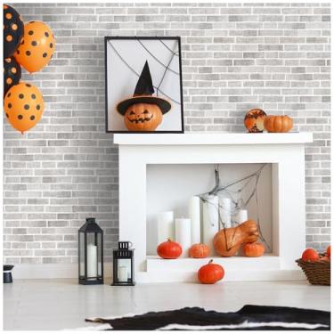 Imagem de Coavas Papel de parede tijolo descasque e cole papel de contato cinza de tijolo falso 60 x 39 cm, papel de parede removível, adesivo para locatário, papel de parede de banheiro, casa de fazenda,