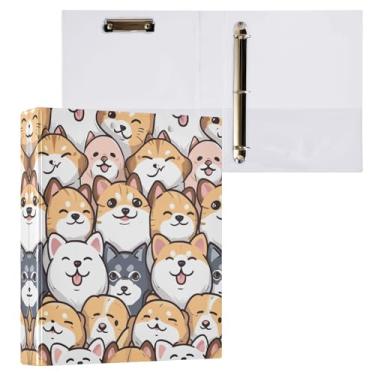 Imagem de Kigai Fichário de 3 anéis, organizador de fichário redondo com prancheta (carta A4), fichário fofo para material de escritório escolar - adorável cachorro Corgi