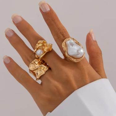 Imagem de Anel de noivado feminino volumoso, empilhável, moderno para uso diário, joias ajustáveis e estilosas, presentes de Natal para amizade para mulheres, dia dos namorados, Medium, Latão, Sem pedra