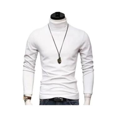 Imagem de Camiseta Térmica Masculina De Inverno Com Gola Alta, Cor Sólida, Quent