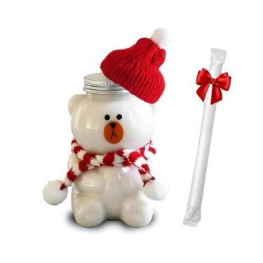 Imagem de HanTang Copo de canudo de urso de plástico transparente 540 ml, copo kawaii fofo com tampa e canudo, caneca de garrafa de copo de urso para suco, chá de leite, vitaminas e água (tampa perfurada e