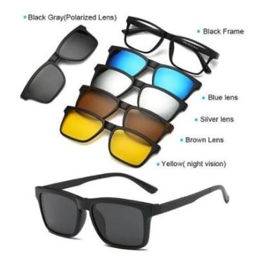 Imagem de Armação de Óculos de Grau Feminino Masculino de Sol Clip On Polarizado Quadrado Magnético-Unissex