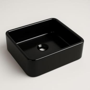 Imagem de Cuba Pia de Apoio Sobrepor Quadrada 30x25cm – Lavabo de Banheiro, Compacto para Higiene Doméstica e Espaços Pequenos (PRETO)