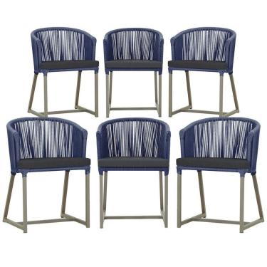 Imagem de 6 Cadeiras De Jantar Noronha Fendi Corda Náutica E11 Trama Azul