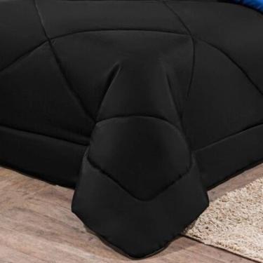 Imagem de Kit Edredom + Jogo De Lençol Aconchego Look House Dupla Face Solteiro 04 Peças - Preto/ Azul