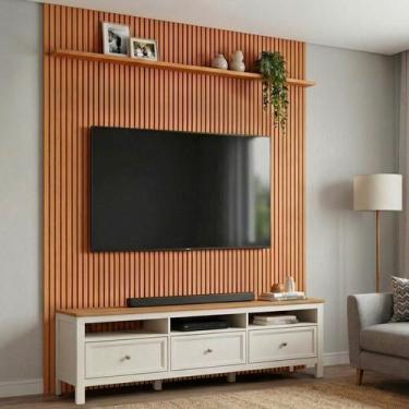 Imagem de Rack com Painel Ripado TV até 75 Polegadas Madeira Maciça Aloe Ananda 